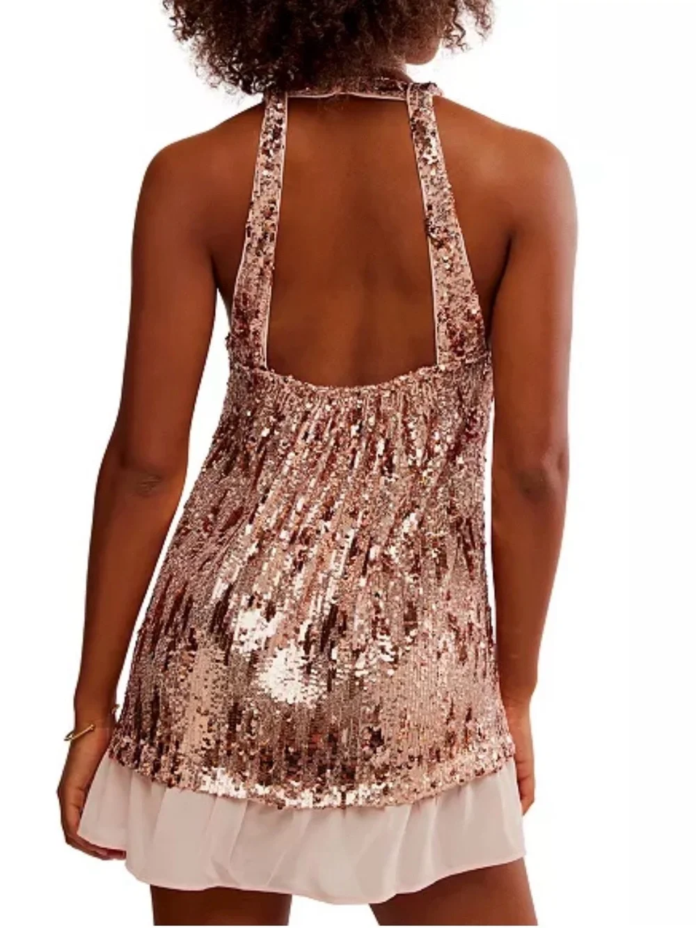 Free People Gold Sequin V-Neck Mini Slip Dress sz Lg